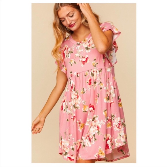 Dresses & Skirts - Pink Floral Baby Doll Dress
